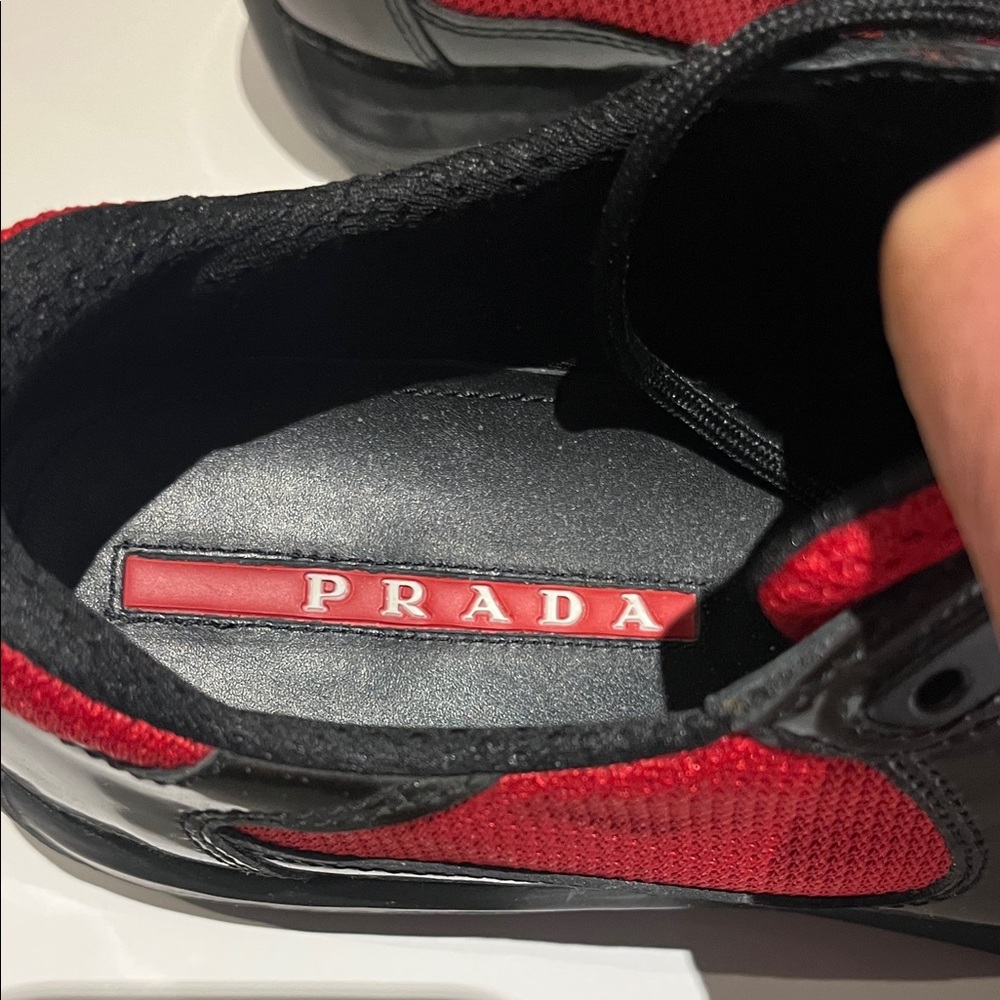 Prada Americas Cup Mesh and Patent Lace-Up Sneakers - Picture 6 of 16
